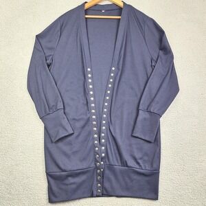 Snap Front Cardigan Womens‎ Large Blue Ribbed Longline Lightweight Contemporary